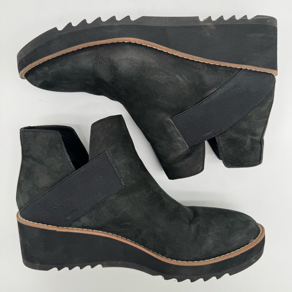 Eileen Fisher Lark Black Nubuck Leather Wedge Ankle Boots Size 9.5 - Picture 8 of 13